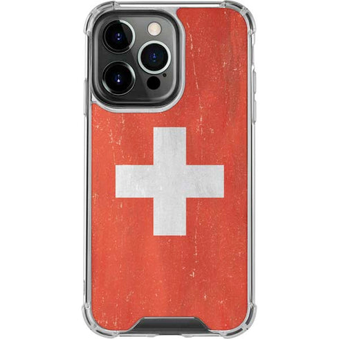 Switzerland Flag Distressed iPhone 14 Pro Clear Case
